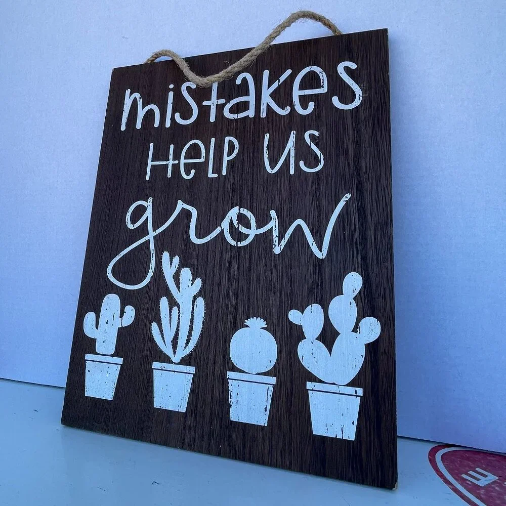 Hanging Wood 10X13" Mistakes Help Us Grow Sign Home Decor Wall Art- Plant Lovers - Picture 3 of 10